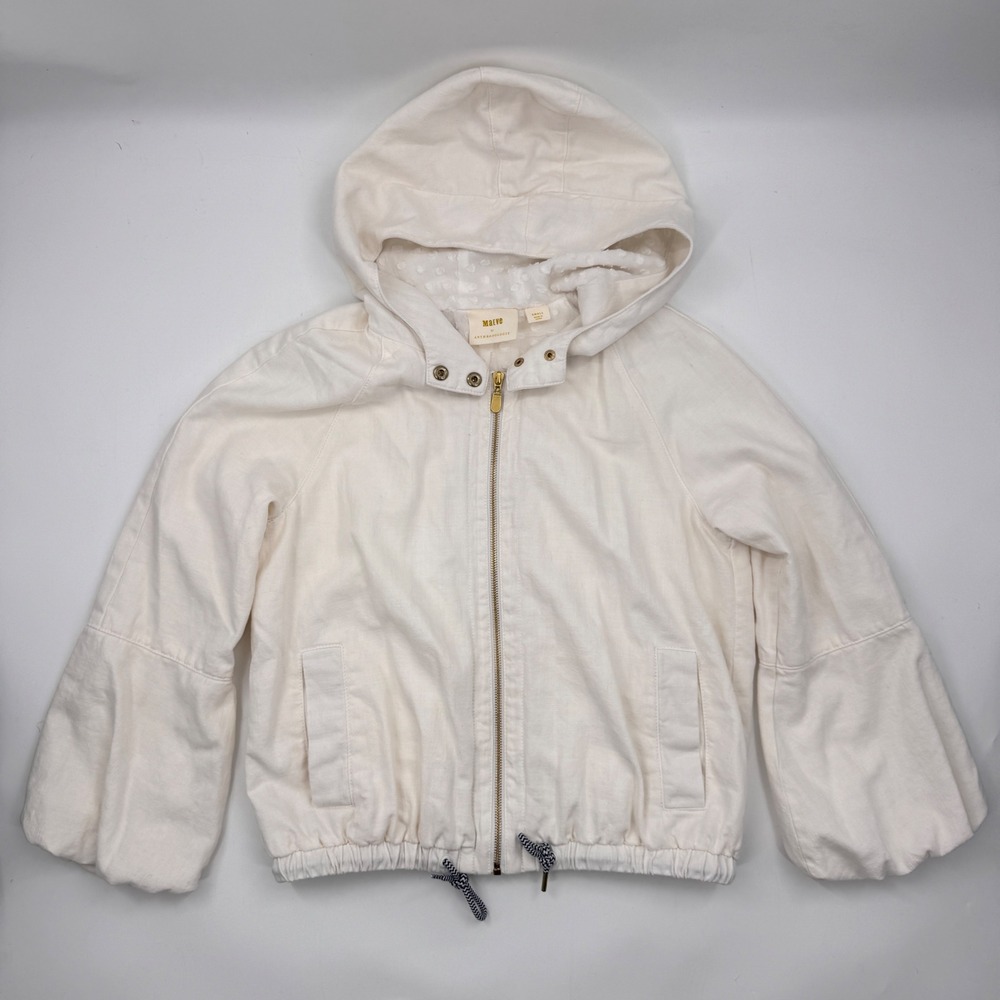 Maeve by Anthropologie Ivory Hooded Jacket Size Small Cotton Linen Blend